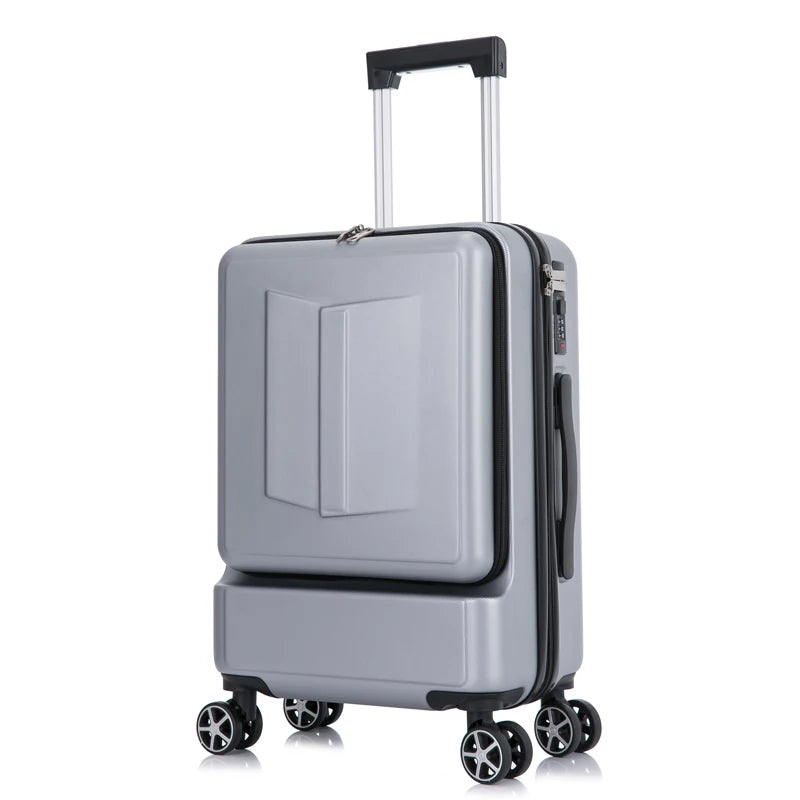 20 inch PC carry on travel suitcase multi-function boarding Front opening trolley case