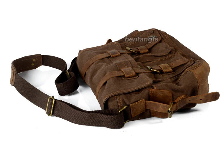 Shoulder Satchel Thick canvas + Leather Briefcase Laptop Bag