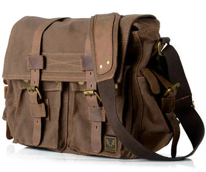 Shoulder Satchel Thick canvas + Leather Briefcase Laptop Bag