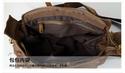 Shoulder Satchel Thick canvas + Leather Briefcase Laptop Bag