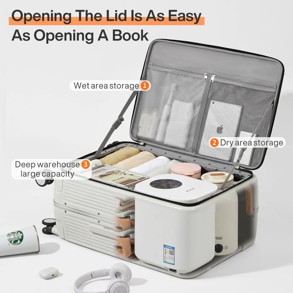 Mixi Aluminum Frame Suitcase Carry On Rolling Luggage with USB Port Boarding Cabin Cup and Phone Holder