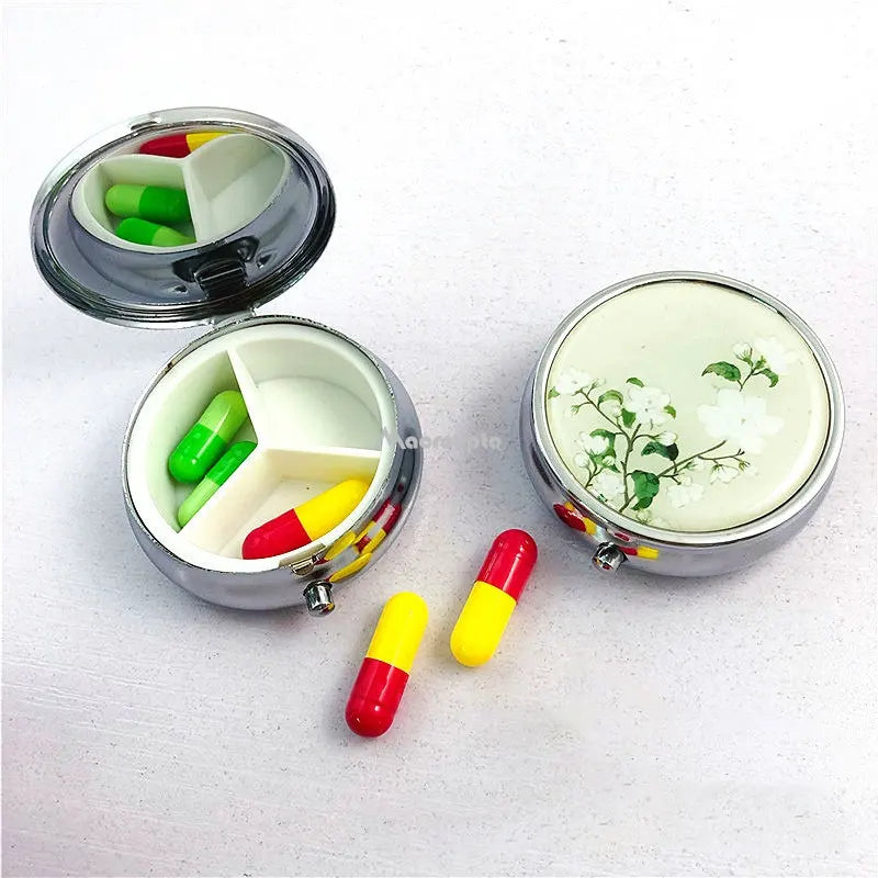 3 Cell Metal Pill Boxes Stainless Steel Round Pill Box