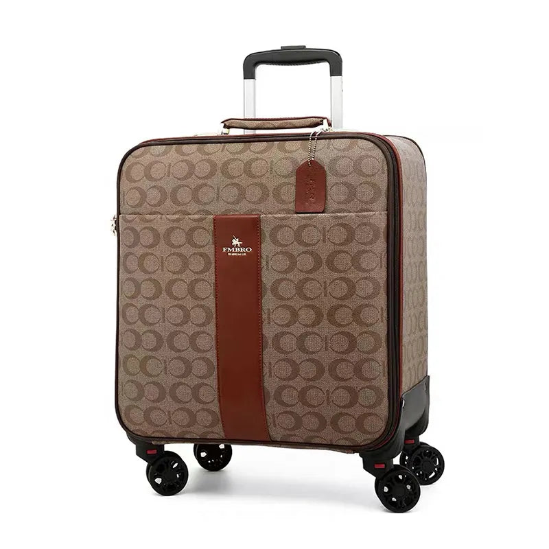 Leather rolling luxury trolley luggage travel bag