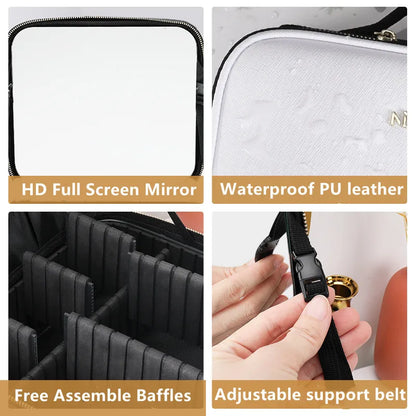 LED Lighted Cosmetic Bag with Mirror High Quality Large Capacity PU Leather Waterproof