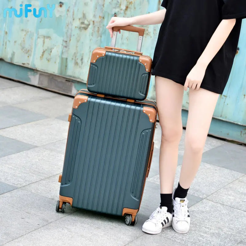 Mifuny High-quality Retro Women Rolling Code Luggage Set Trolley Suitcase with Wheels Men Carry-on Hand Makeup Bag Suitcase Set