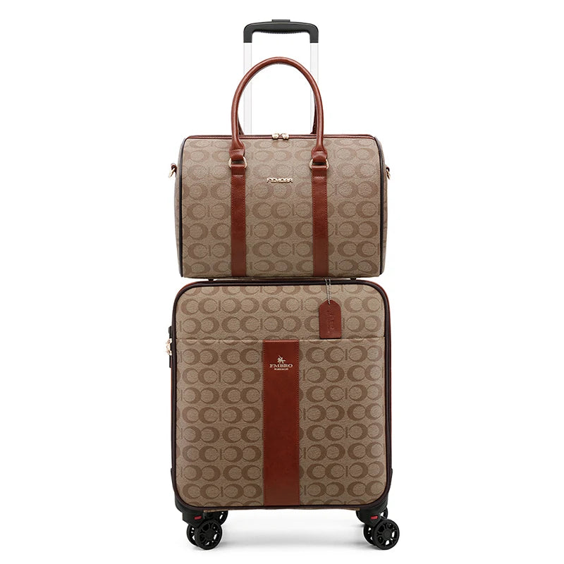 Leather rolling luxury trolley luggage travel bag