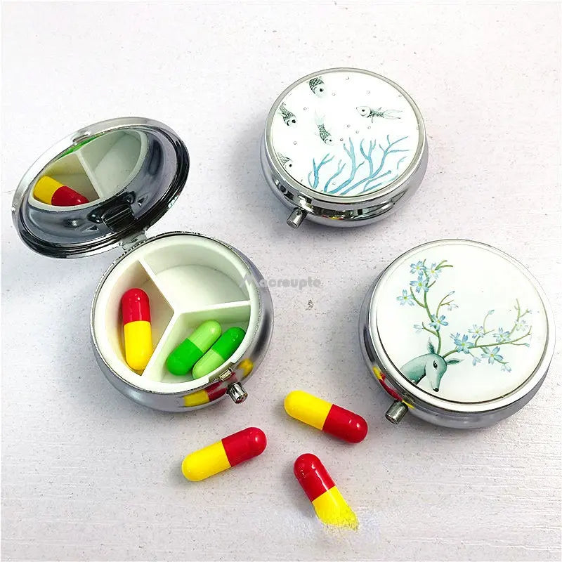 3 Cell Metal Pill Boxes Stainless Steel Round Pill Box