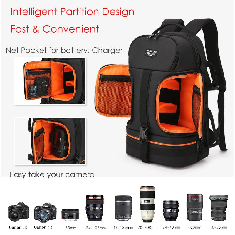 Professional Digital SLR Camera Backpack+ Tripod Holder Waterproof Rain Cover Outdoor Hiking