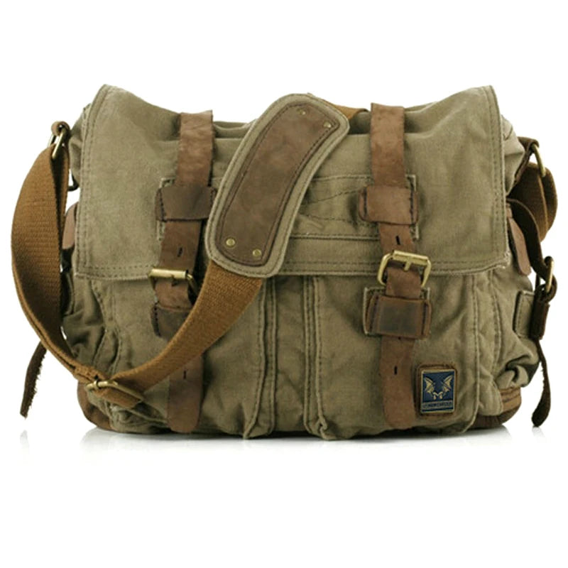 Shoulder Satchel Thick canvas + Leather Briefcase Laptop Bag