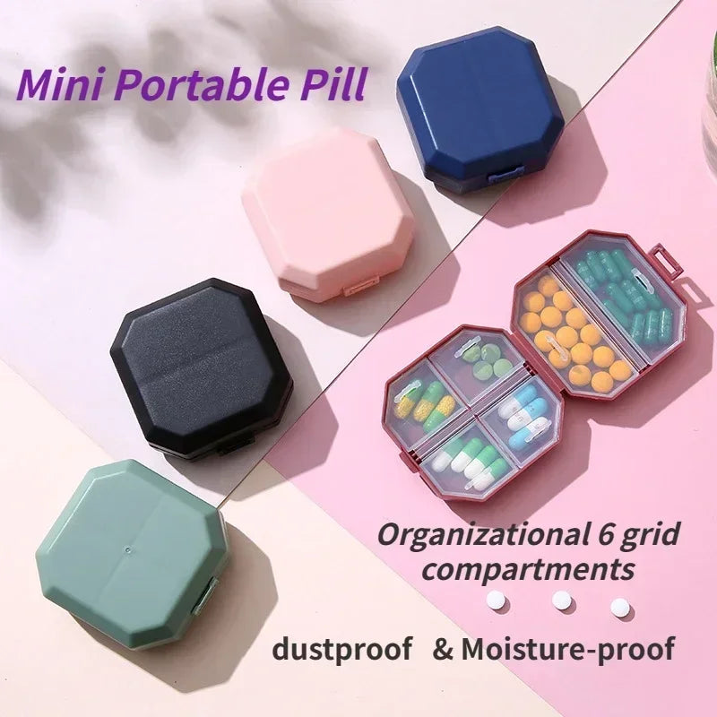 Mini Portable Pill Organiser 6 Grid Compartment Travel Pillbox Nordic Style